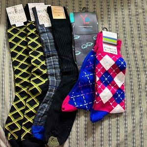 Lot of 7 pairs Men's Crew Socks Funny Socks Yo Sox Alfani Gold Toe Multi 7-12